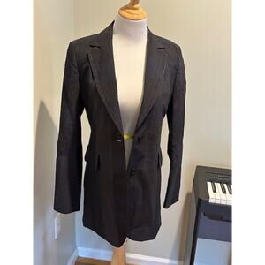 Akris Navy Pinstriped Silk & Cotton Navy Blazer Sz 4 NWT